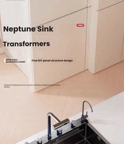 Household Intelligent Stainless Steel Kitchen Sink Digital Display Waterfall Wash Dish Basin Honeycomb Emboss Large Single Slot