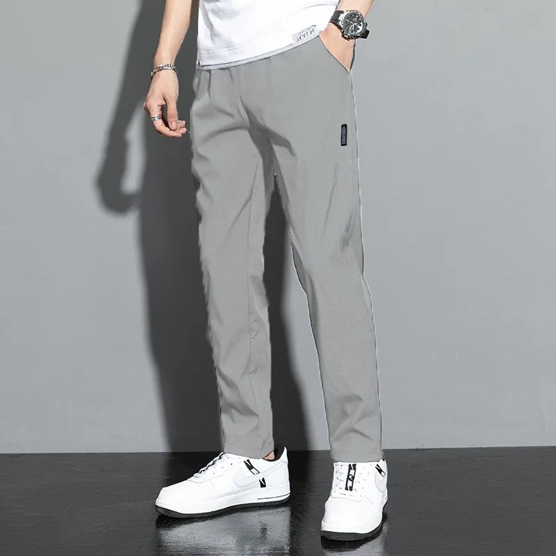 Men's Pants 2025 Summer New Black Gray Thin Business Casual Pants Outdoor Elastic Breathable Straight Leg Sweatpants.