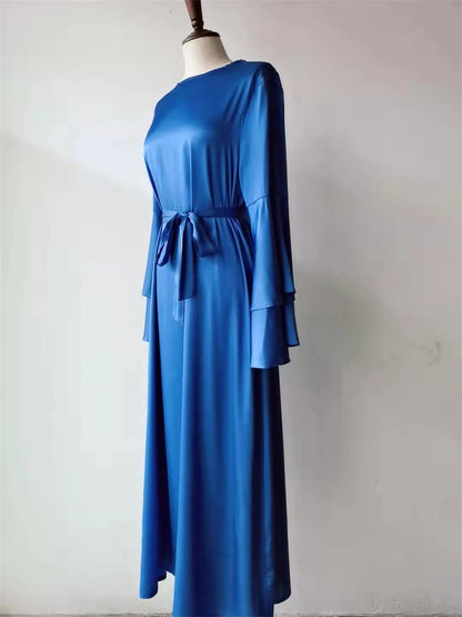 Ramadan Eid Satin Abaya Damen Dubai Islam Prayer Clothes Women Muslim Modest Dress Kebaya Kaftan Robe Vestidos Musulmanes Femme.