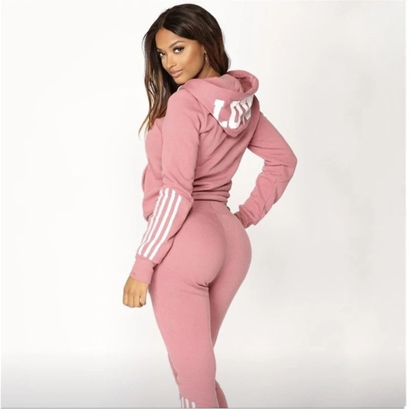 Hot Women's Fashion Tracksuit Striped Hoodies and Jogger Pants Ladies Daily Casual Clothes.
