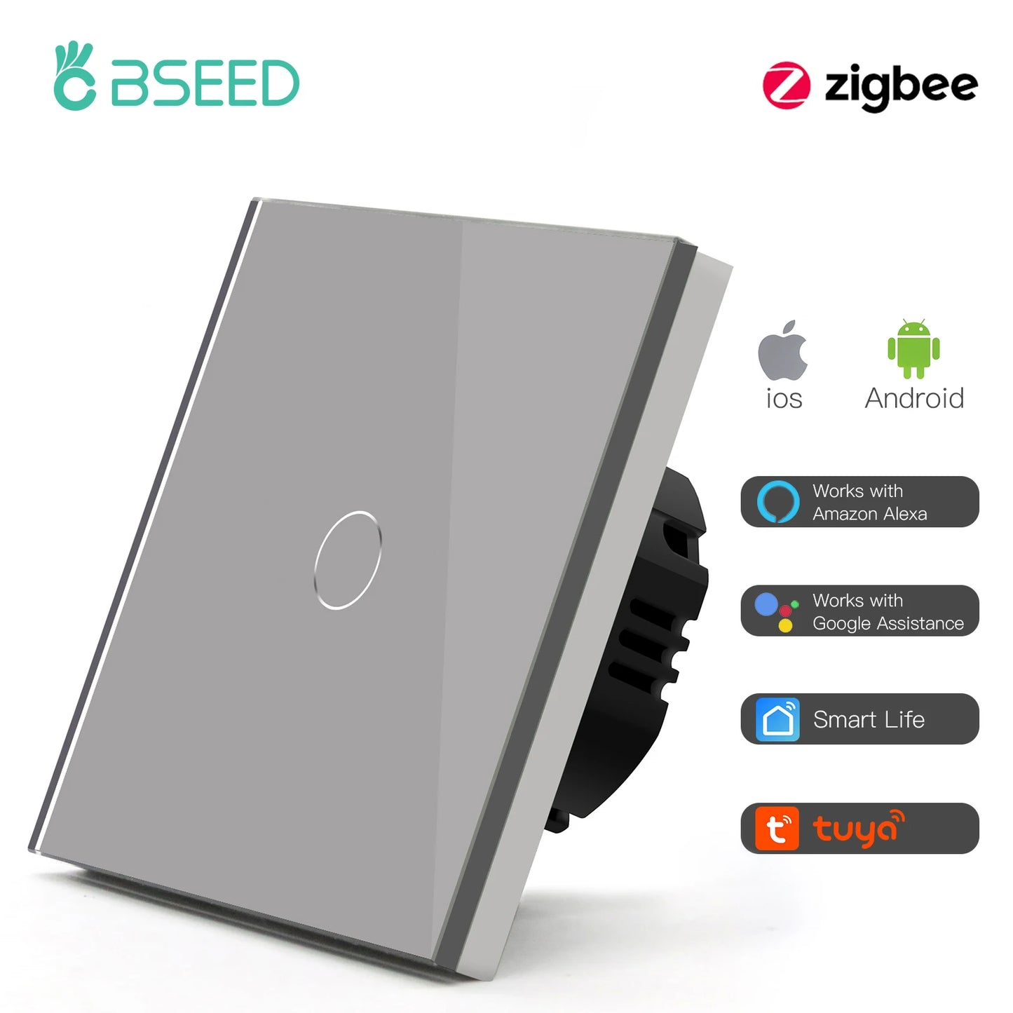 BSEED Smart Zigbee Schalter 1/2/3Gang 1Way Intelligente Touch Licht Schalter Wand Sensor Schalter Tuya Smart leben Google Alexa