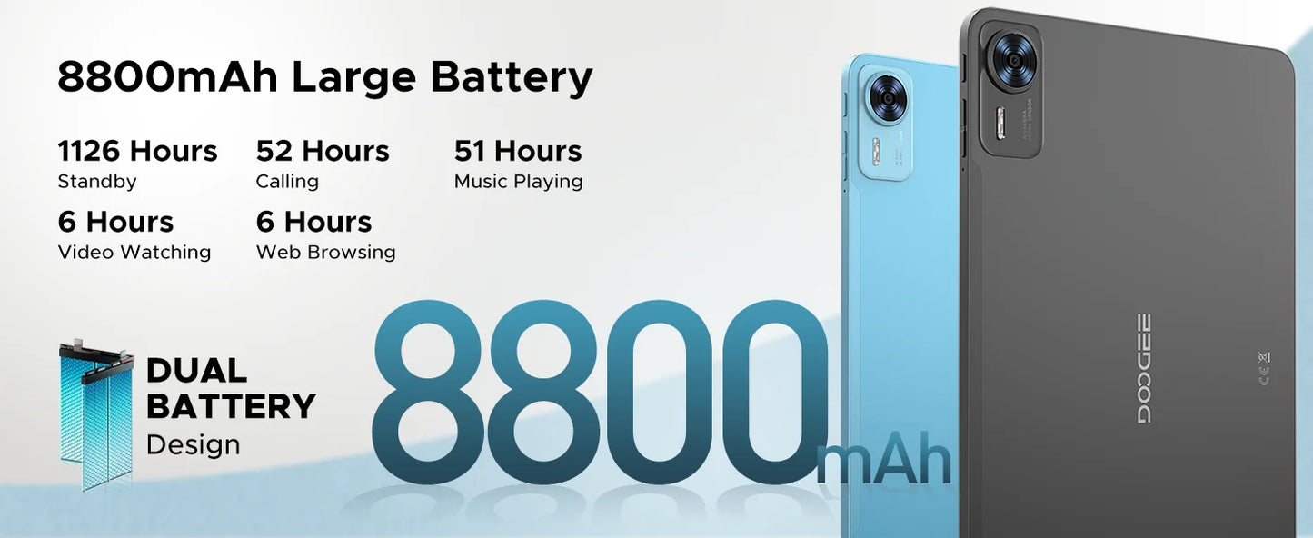 DOOGEE T36 Smart Tablet PC Android 15 12'' Display 32GB RAM (8GB+24GB) 256GB Unisoc T620 Octa Core 8800mAh Battery Widevine L1