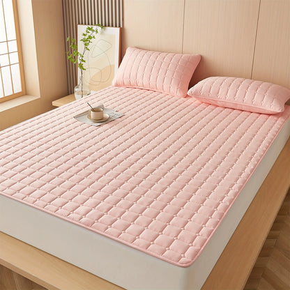 1piece simple solid-color thin mattress cover, single piece set, soft and comfortable, machine washable, suitable for bedrooms,.