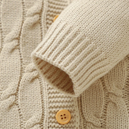 Winter Baby Jungen Strampler Kleidung Beige Rundhals Volle Hülse Gestrickte Neugeborenen Pullover Overalls Einteilige Kleinkind Outfits.