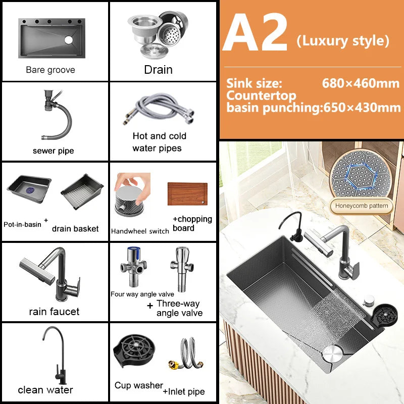 Waterfall Sink Large Single Slot Stainless Steel Kitchen Sink Embossed Washbasin Under The Basin Installation For Kitchen
