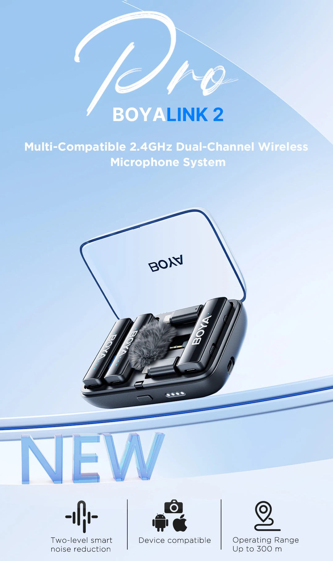BOYA BOYALINK 2 Wireless Lavalier Microphone for iPhone Android DSLR Cameras Smartphone Gaming Youtube Video Recording Streaming.