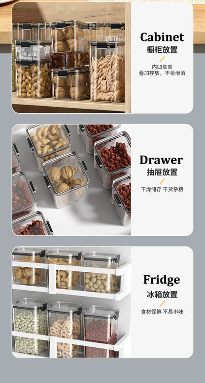 Food Box Storage Container With Airtight Lid Condiment Organizer Plastic Dispenser Jar Hermetic Kitchen Cereal Snack Spaghetti.