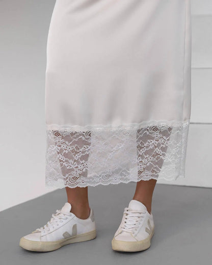 Tossy White Casual Lace Long Skirt For Women Slim High Waist Patchwork Elegant Commute Clothes Summer 2025 Female Maxi Skirt New
