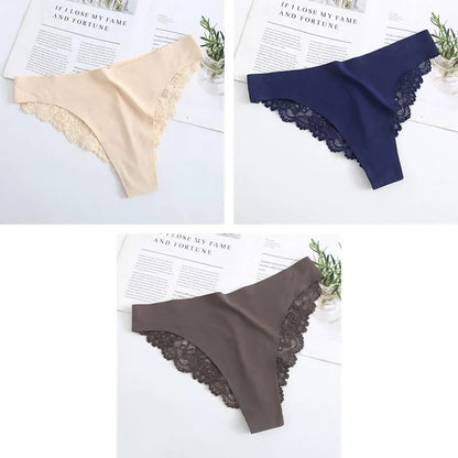 3PCS Women's Sexy Lingerie Panties Lace Plus Size Briefs Low Waist Underpants Intimates Seamless Briefs Silk Panty Women Tangas.