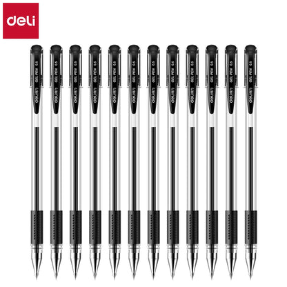 Deli 12er-Pack Gelschreiber-Set, 0,5 mm Kugelschreiber, Schwarz, Blau, Rot, Tintenfarben, Schreibutensilien für Schule, Büro, Schreibwaren