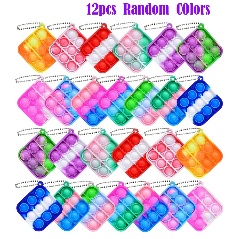 12/24/48Pcs Mini Pop Push Fidget Toys Set Keychain Fidget Toy Anti-Anxiety Stress Relief Hand Toy Pack for Kids Adults Gifts.