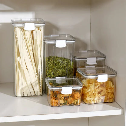 Food Box Storage Container With Airtight Lid Condiment Organizer Plastic Dispenser Jar Hermetic Kitchen Cereal Snack Spaghetti.