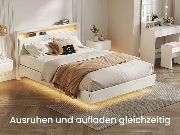 VASAGLE Polsterbett Bettgestell Doppelbettgestell (schwebender visueller Effekt