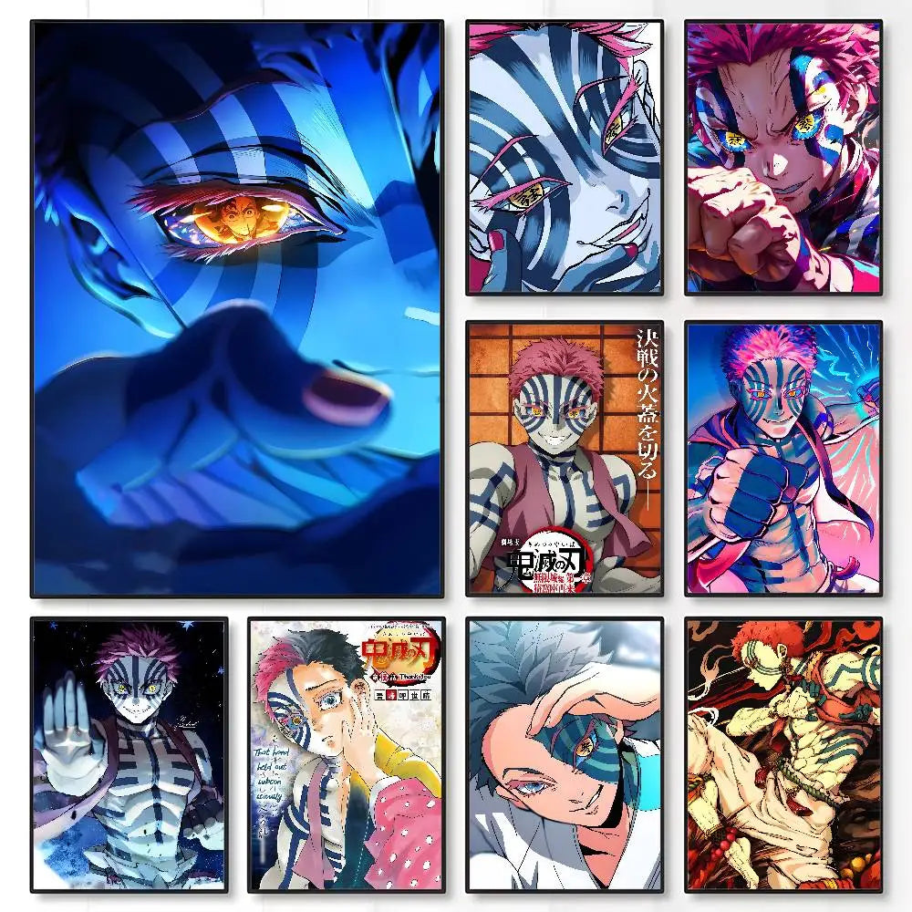 Japanese Anime Akaza D-Demon Slayer Poster High Quality Dorm Living Room Aesthetic Wall Decoration Painting Stickers Gift.