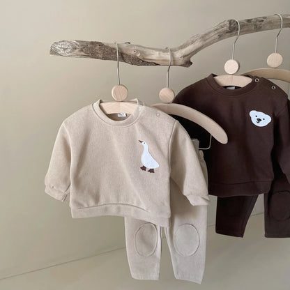 Infant Baby Jungen Mädchen Kleidung Neugeborenen Herbst Langarm Gans Bär Muster Baumwolle Tops Casual Hosen Kleinkind Kleidung Outfit Set.