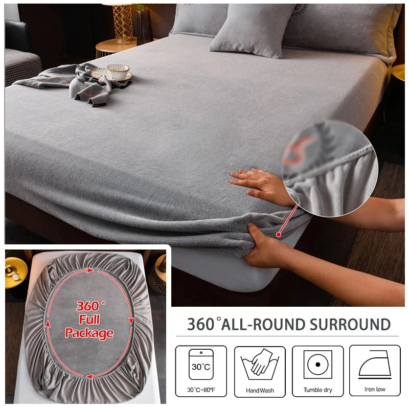 Thickened Velvet Mattress Cover High-quality Solid Color Bedspread Latex Mattress Elastic Soft Mattress Covers 160/180/200x200cm.