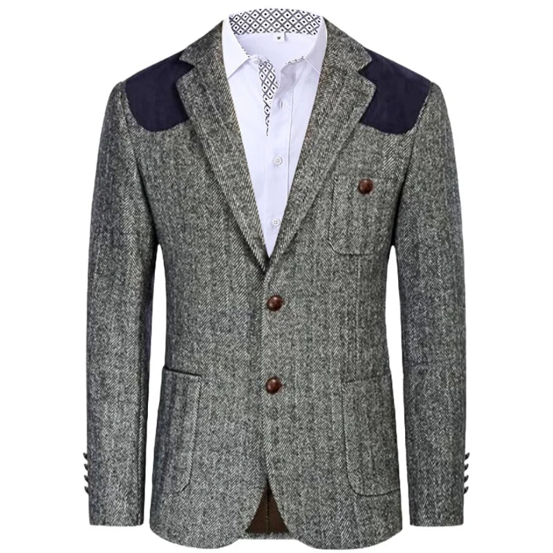 British-style men's suit jacket Houndstooth tweed sports jacket Double-breasted formal jacket    British-Style Men's Suit Jacket.