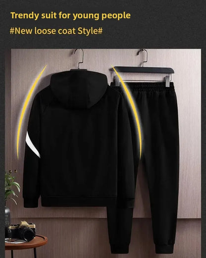 Autumn Winter Loose Hooded Long Sleeve Zipper Jacket Pants Trendy Set Men's Clothing New Hot Sale Of The Season Style Casual Out.