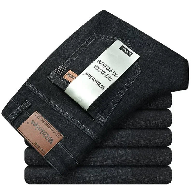 Men Fashion Stretch Jeans Male Classic Business Slim Fit Straight Leg Denim Trousers Solid Casual Long Pants.