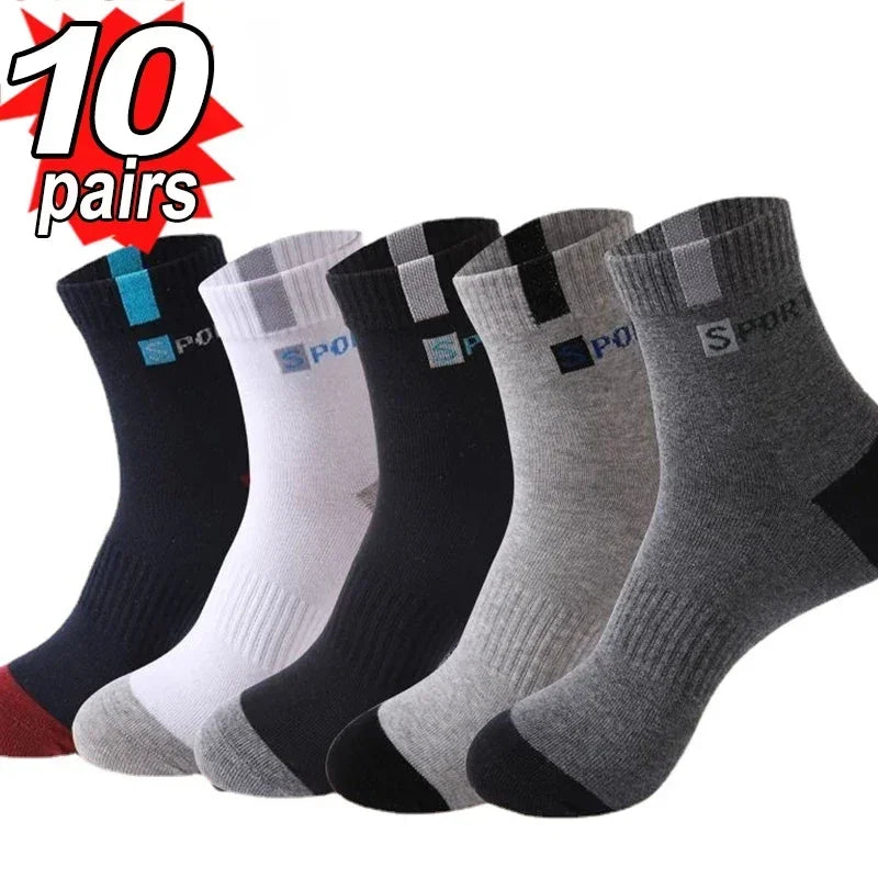 10pairs Breathable Cotton Sports Stockings Men Bamboo Fiber Autumn and Winter Men Socks Sweat Absorption Deodorant Business Sox.