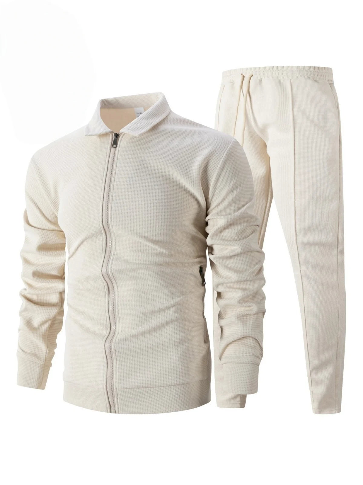 Men's Spring/Autumn Casual Long-Sleeve Zip-Up Shirt Set Loose-Fitting Pure Color Outdoor Sports And Streetwear Two-Piece Outfit.