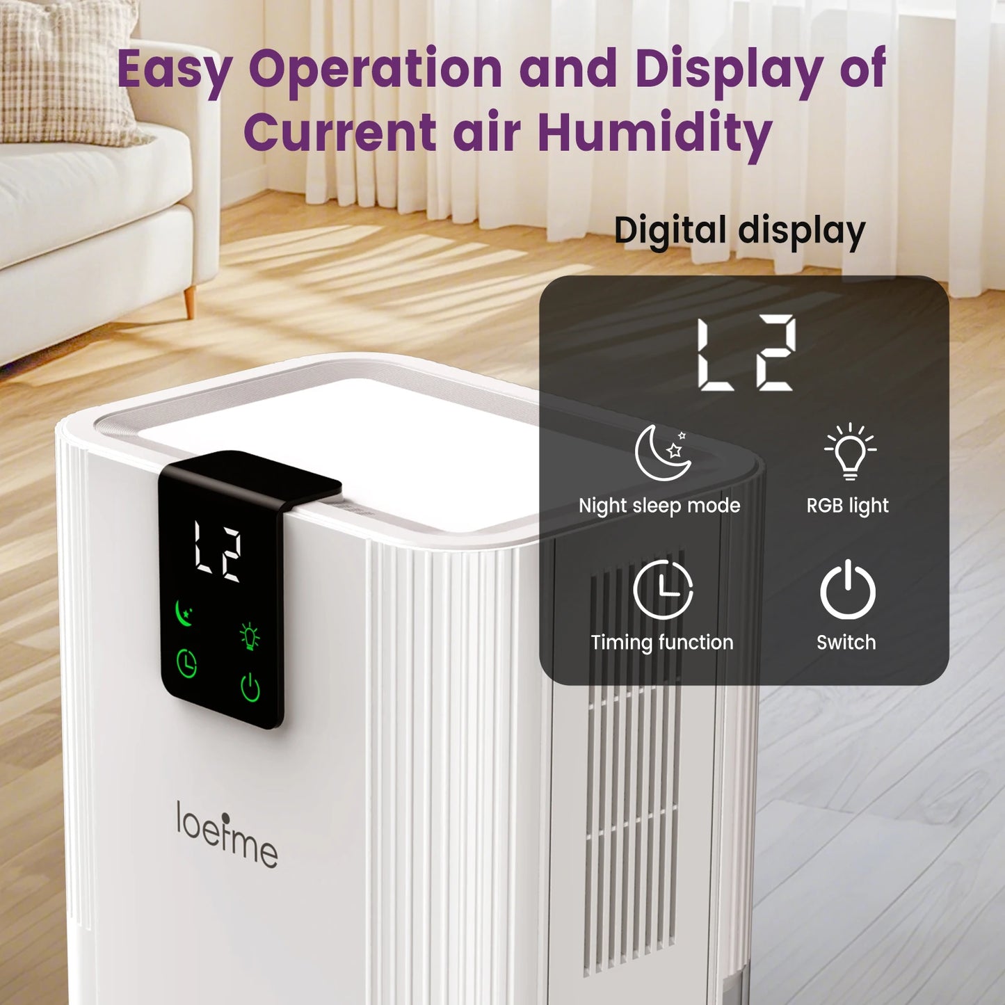LOEFME 2800mL Air Dehumidifier 650ml/Day Silent Dryer Moisture Eliminator with Touch Display For Home Basement Bathroom Wardrobe.