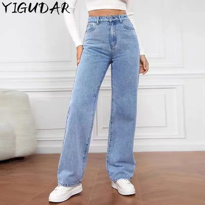 Women's Hot Sale High Waist Stretch Washed Denim Fashionable Straight Jeans Women's Pants women jeans black pants woman clothing.