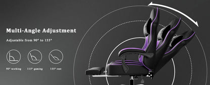 Gaming-Stuhl mit Taschenfederkissen und Fußstütze, ergonomischer Computerstuhl für Erwachsene, atmungsaktiver Spielstuhl aus PU-Leder, Adj