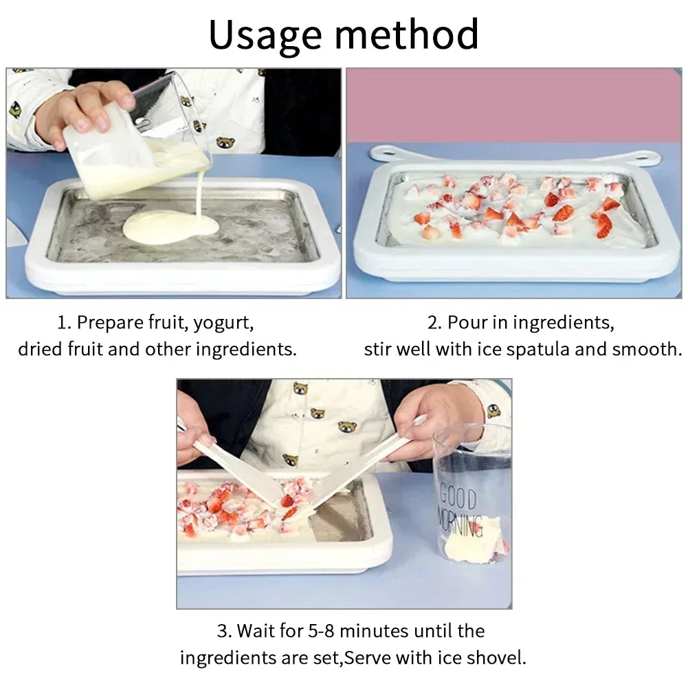 Mini Fried Yogurts Yogurt Frozen Pan Ice Cream Maker Machine Rolled Ice Cream Maker with 2 Spatulas Fry Ice Plate Home Use.