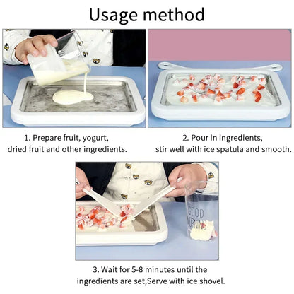 Mini Fried Yogurts Yogurt Frozen Pan Ice Cream Maker Machine Rolled Ice Cream Maker with 2 Spatulas Fry Ice Plate Home Use.