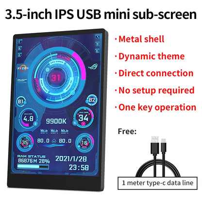 3.5 Inch IPS TYPE-C Secondary Screen DIY Computer Monitor USB-TYPEC Secondary Screen for Windows Built-in Software.