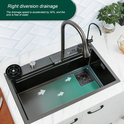 Edelstahl Küchen spüle Digital anzeige großes Single Slot hotel Multifunktion waschbecken mit Wasserfall Wasserhahn Wohnung