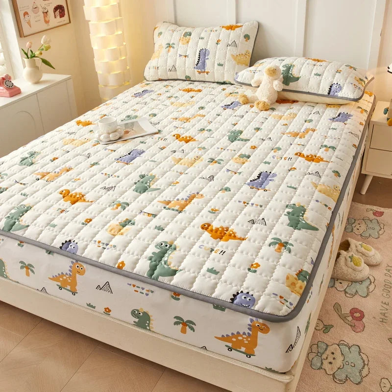 3pcs set Bed Cover Cute Quilted Mattress Cover Soft Skin-friendly Printed Bed Fitted Sheet 1pc mattress cover+2pcs pillowcase.