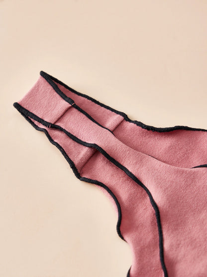 4pcs women's cotton solid color thong sexy comfortable women's underwear daily breathable T-back knitted bow cute girl low-waist.