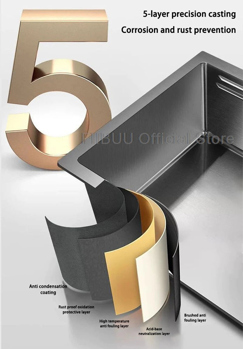 Küchenspüle, verdickter Edelstahl 304, doppelspurig, abgestuft, multifunktional, großer Einzelschlitz, Wasch-/Schnitt-/Abfluss in einem kompletten Satz