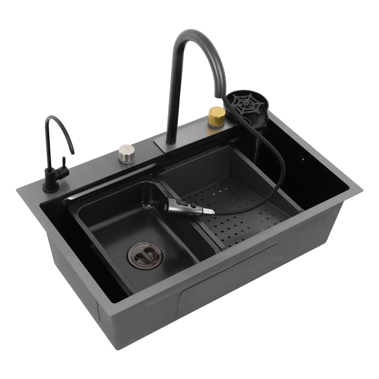 Single Bowl Kitchen Sink Waterfall Bar Sink Stainless Steel Sink with Tap Silver Rectangular