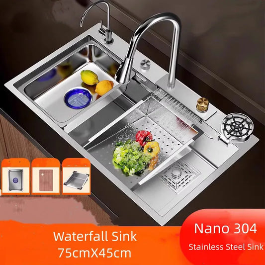 304 Stainless Steel Sink Waterfall Large Single Slot Kitchen Sink Vegetable Sink Stainless Steel Sink Household Sink