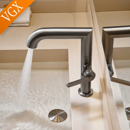 VGX Bathroom Faucets Stainless Steel Basin Mixer Sink Faucet Gourmet Washbasin Tapware Hot Cold Water Tap Brushed Gold Grey