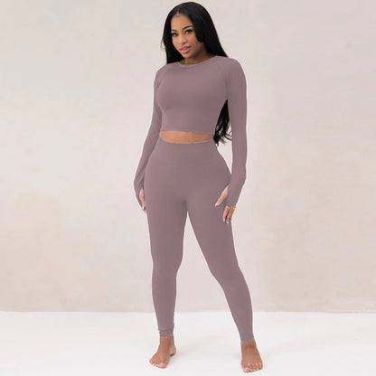 Dulzura Women 2024 Spring Autumn Long Sleeve Crop Tops Long Pants Two Piece Matching Sets Tracksuit Wholesale Items S3613114K.