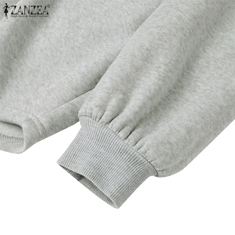 ZANZEA Plus Größe Sweatshirt 2025, Mode Herbst Winter Solide Frauen Warme Kapuze Tops Lose Beiläufige Pullover Langarm Hoodies