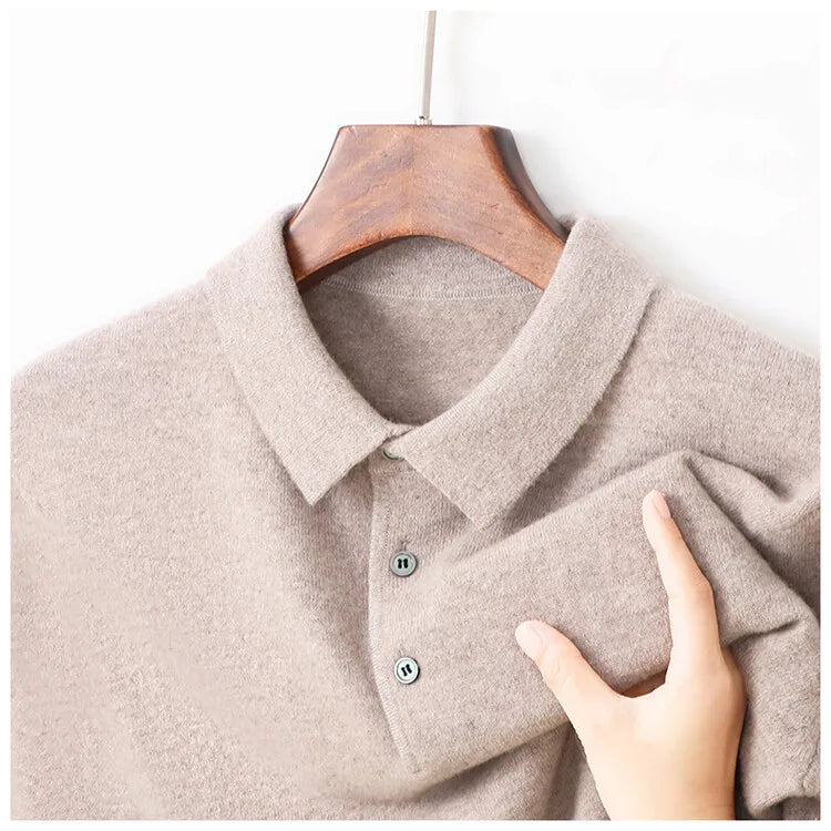 100% Wool. High-quality Men's Warm Sweater, Business Casual Stretchable POLO Shirt, Fall/winter Pullover Knitted Sweater.