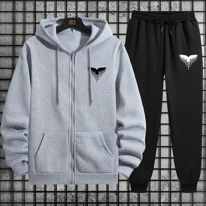 Ancient Viking Raven Print Hoodie Sweatpants Autumn Winter Daily Casual Sporty Jogger Set Urban Fashion Men's Zipper Tracksuit.