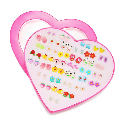 Multicolor 36Pairs Cartoon Hypoallergenic Plastic Stud Earrings Set For Women Girl Cute Animal Flower Ear Wedding Gifts Jewelry