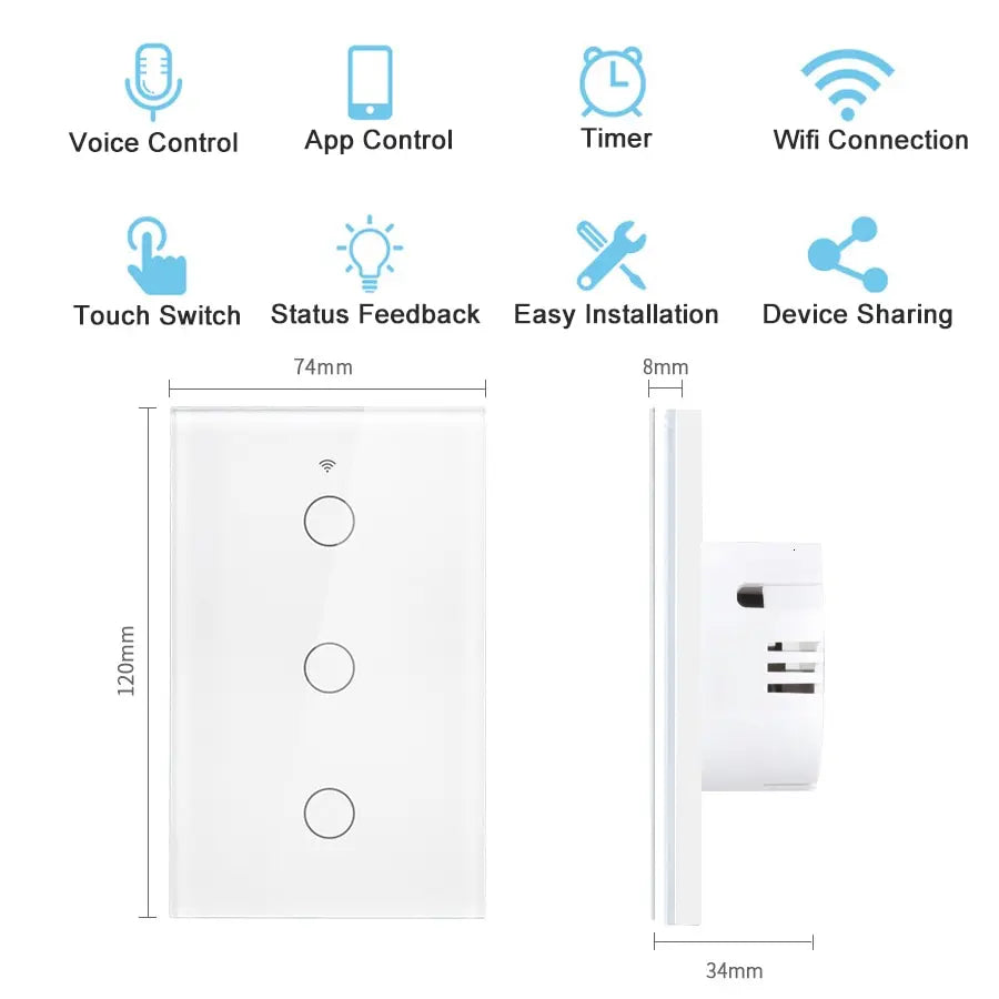 Tuya WiFi Smart Licht Schalter UNS Standard Arbeit Mit Alexa Google Home Wand Touch Schalter 110 V 220 V RF433Mhz Fernbedienung 1 2 3 4 Gang.