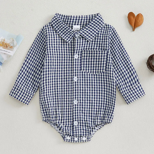 Kleinkind Niedlicher Gitter Revers Overall Kleinkind Dünner Stil Freizeit Einteiliger Baby Herbst Body