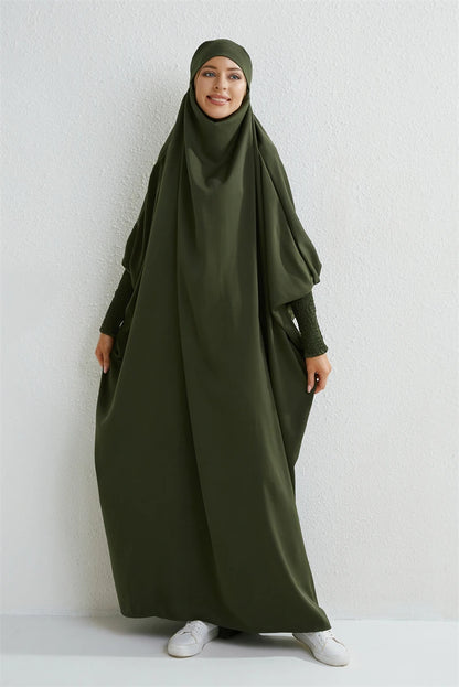 Muslimische Abaya mit Kapuze, Smockärmel, einteiliges Gebetskleid, Damen, Jilbab, islamische Kleidung, Dubai, Saudi-Arabien, schwarze Robe, türkische Bescheidenheit
