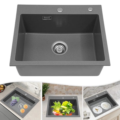 Küchenspüle, Quarzstein-Waschbecken, Abflussrohr, Abflusskorb, 55 x 45 cm, drehbarer Abfluss, Waschbecken für Badezimmer