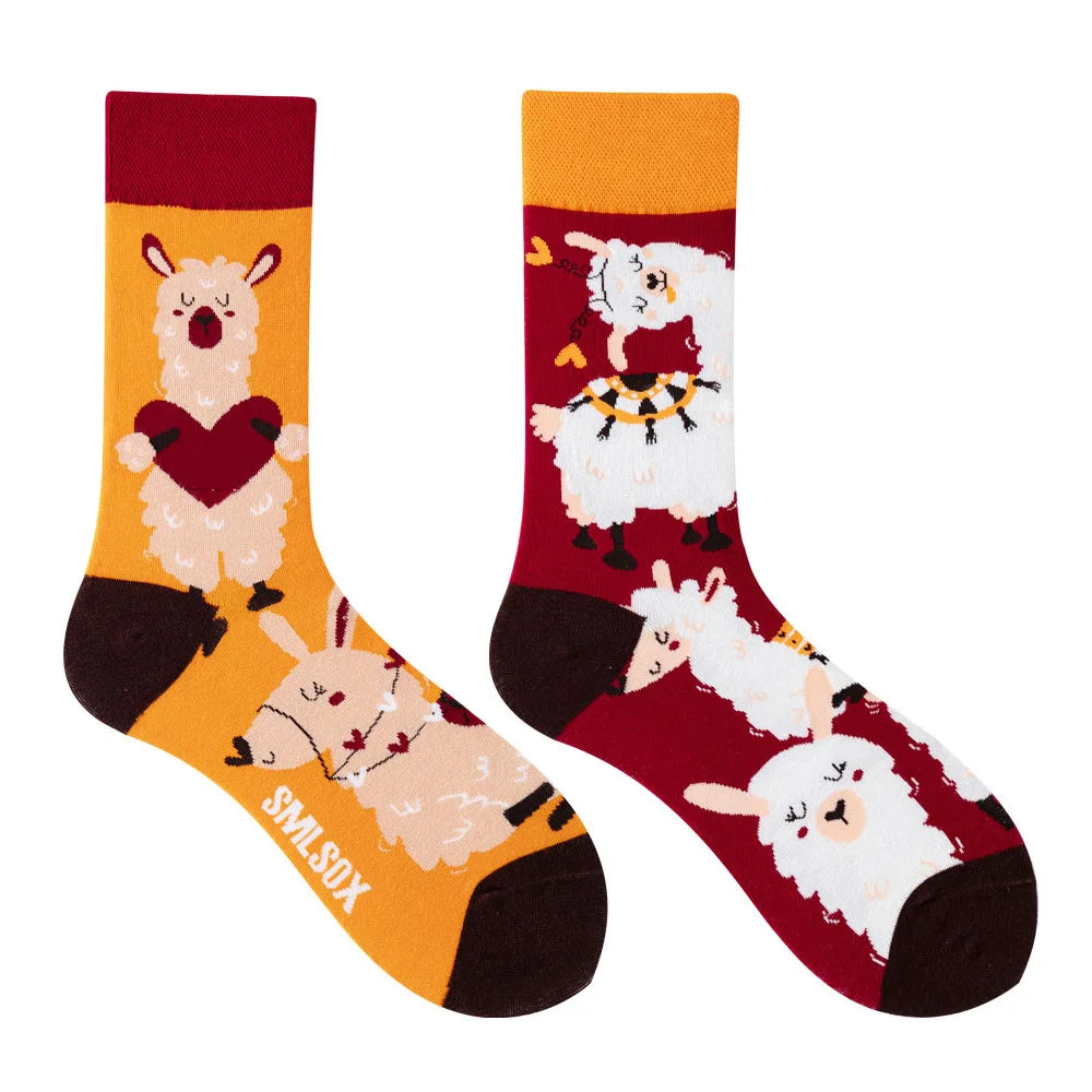 1 Pair Man Women Sock Original AB Tide Socks Colorful Cat Dog Koala Cow Cotton Socks Four Seasons Unisex Medium tube Socks Gift