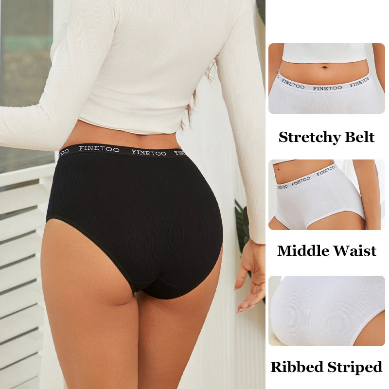 3Pcs Plus Size Cotton Underwear Sexy Striped Mid Waist Panties Breathable Stretch Belt Briefs Female Comfort Lingerie Shorts New.