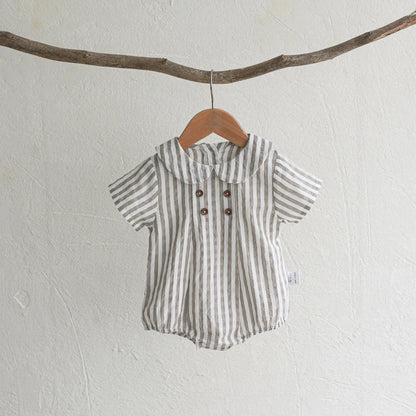 Sommer Kleinkind Kinder Streifen Body Jungen Lose Turndown Kragen Overall Mädchen Baby Dünne Crawlwear Onesie Kleidung Ein Stück